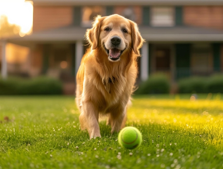 Golden Retriever Puppy with Tennis Ball