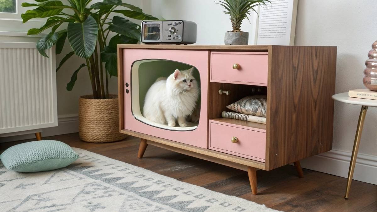 Retro TV Console Cat Hideaway