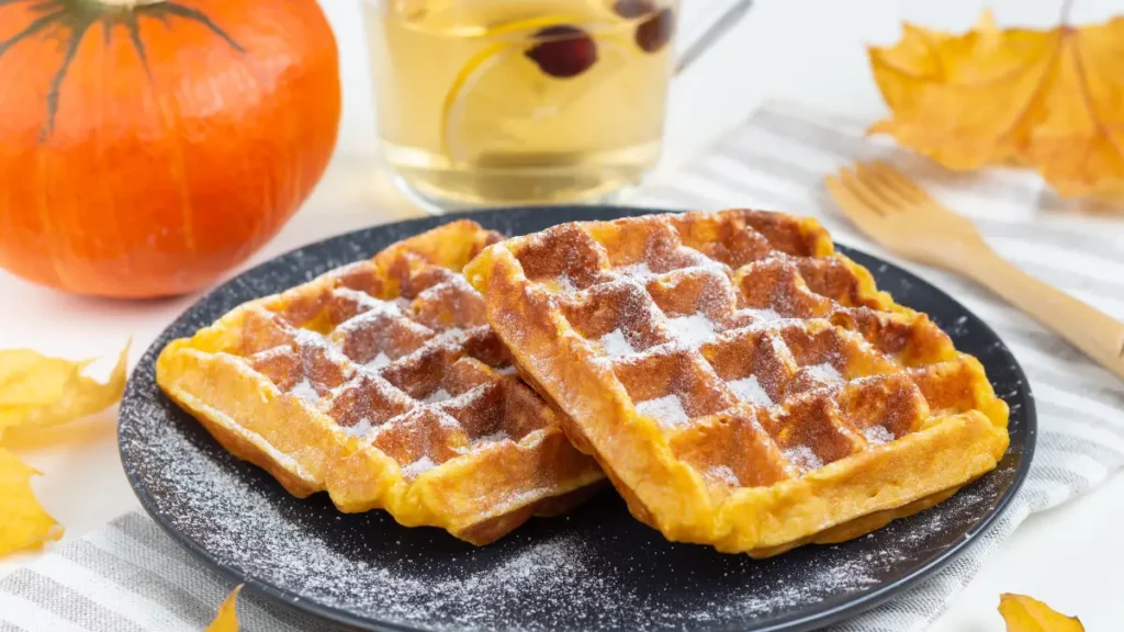 homemade sweet belgian waffles with powdered sugar