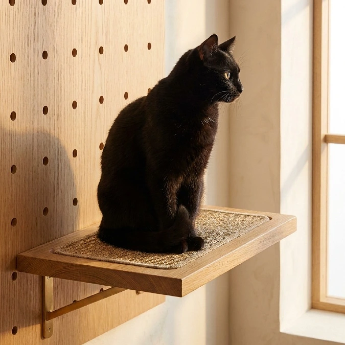An Oak Pegboard Window Shelf