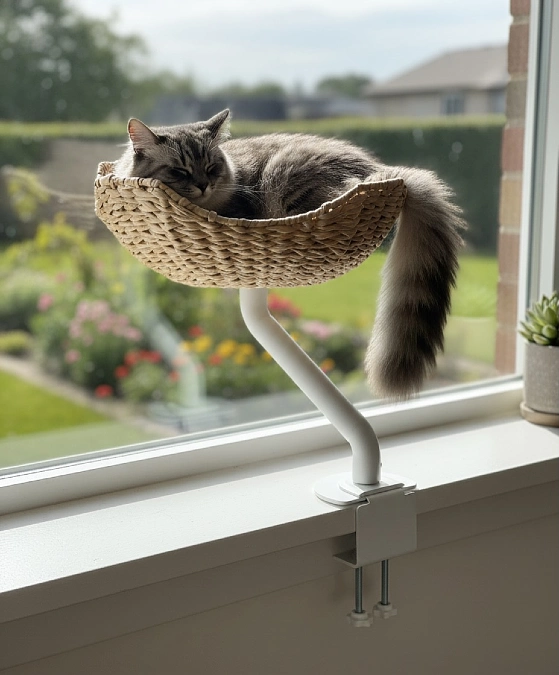 Woven Basket + Clamp-On Window Stand
