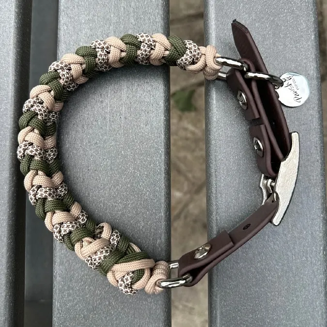 Olive and Sand Braided Rope Collar