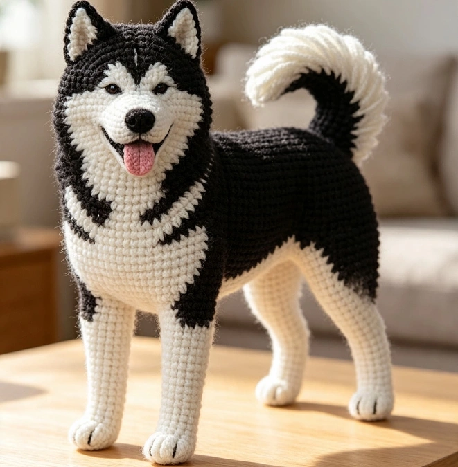 Black and White Crochet Husky