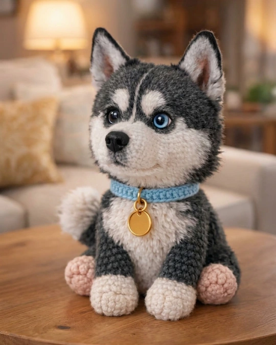 Crochet Husky With Blue Collar
