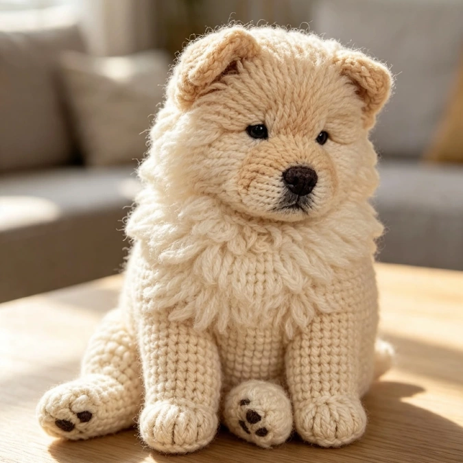 Fluffy Cream Crochet Puppy