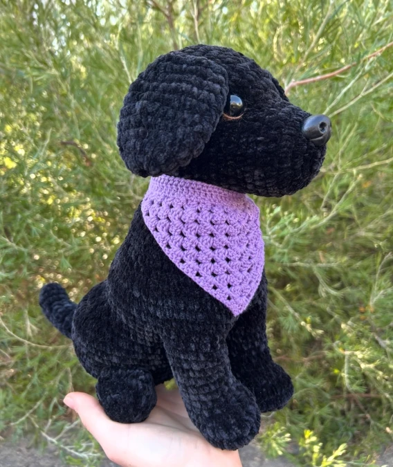 Black Crochet Puppy With Purple Bandana