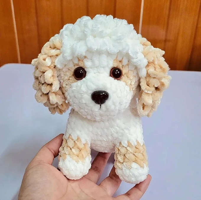 White Crochet Puppy With Curly Ears