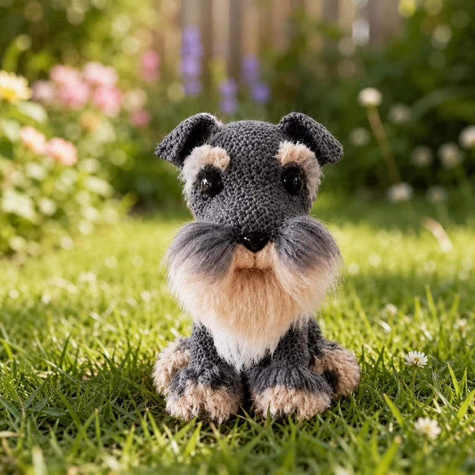 Gray Crochet Schnauzer Puppy