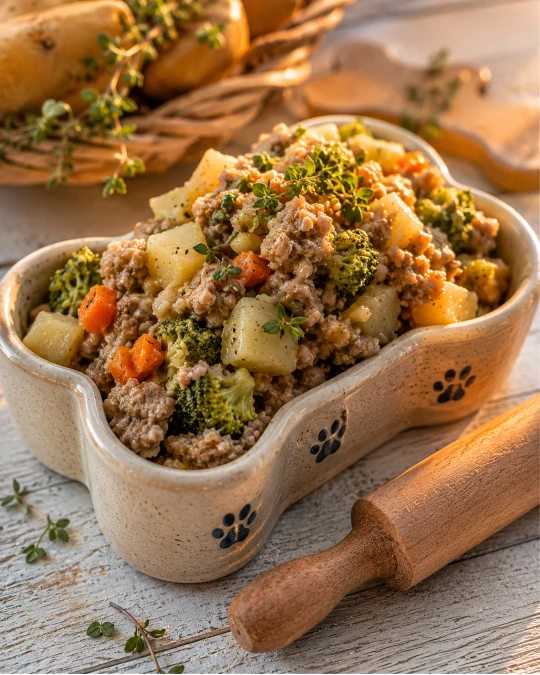 10 The Healthiest Homemade Dog Food Recipes with Ground Beef 7 Pork Potato and Broccoli Bowl