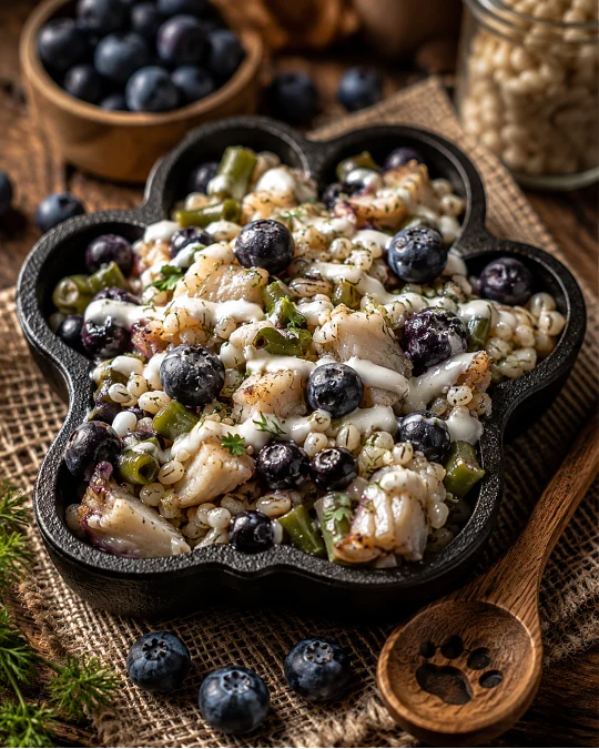10 The Healthiest Homemade Dog Food Recipes with Ground Beef 9 White Fish Barley and Blueberry Bowl