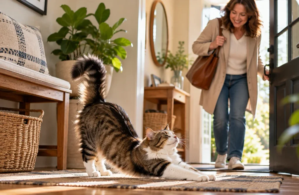 Why Your Cat May Stretch the Moment You Walk In