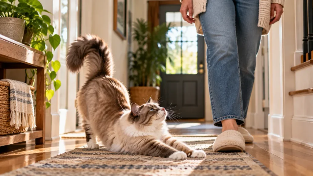Why Your Cat Stretches Right in Front of Your Feet