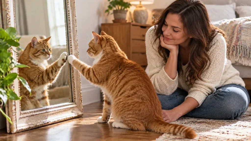12 Mind-Blowing Signs Your Cat Is a Genius 5 Your Cat Learns That a Mirror Is Not a Real Animal
