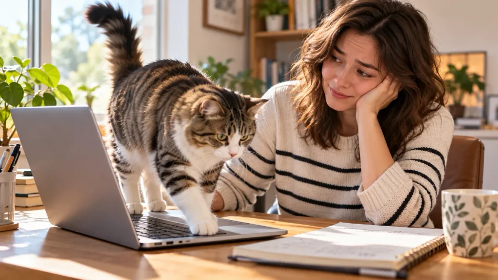 7 Signs Your Cat Is Closing Off From You Without You Even Realizing It 4 Your Cat Keeps Interrupting You to Get Your Attention