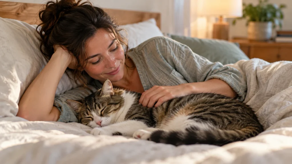 Why Your Male Cat Sleeps With You — Here’s What It Really Means 2 Why Your Male Cat Sleeps With You in a Place He Feels Safe
